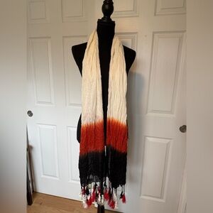 Raga Elegant Black, White, and Orange Scarf